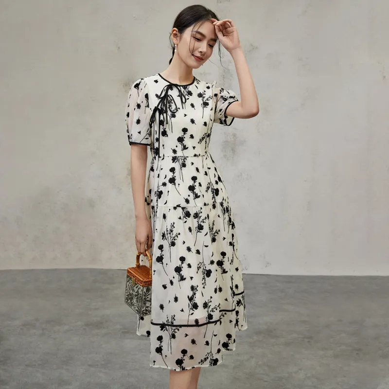 SENTUBILA Short Sleeved Dresses Women's Apricot & Black-3