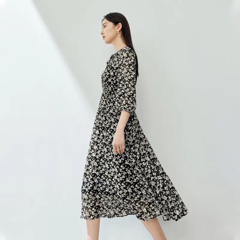 SENTUBILA Long Sleeved Dresses Women's Black Floral-5
