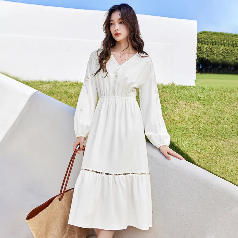 SENTUBILA Long Sleeved Dresses Women's Ecru-3