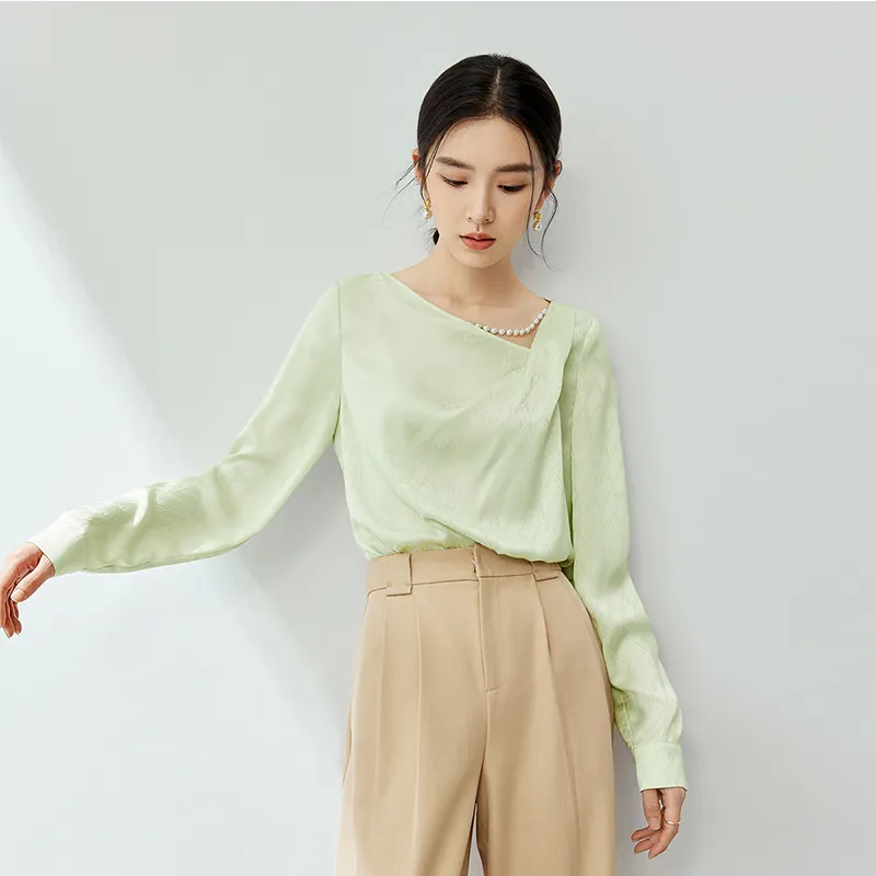 SENTUBILA Chiffon Shirts Women's Green-4