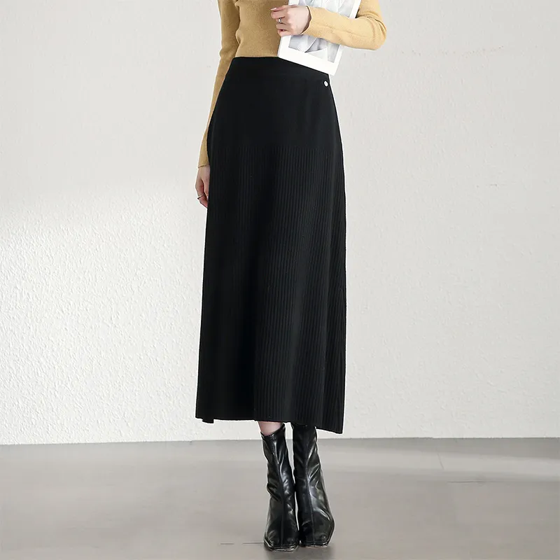 SENTUBILA Knit Long Skirt Women's Gold Brown-12