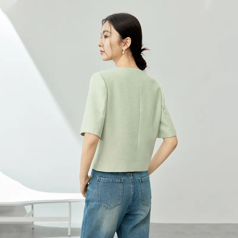 SENTUBILA Cropped Coats Women's White Jade Green-4