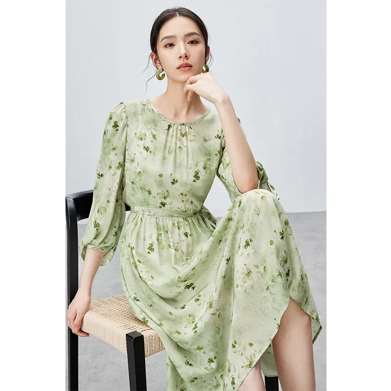 SENTUBILA Long Sleeved Dresses Women's Green Grape Green Floral-2
