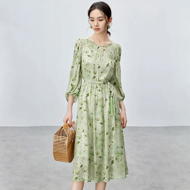 SENTUBILA Long Sleeved Dresses Women's Green Grape Green Floral-1