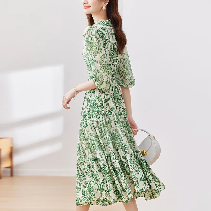 SENTUBILA Short Sleeved Dress Women's Apricot With Green Floral-3