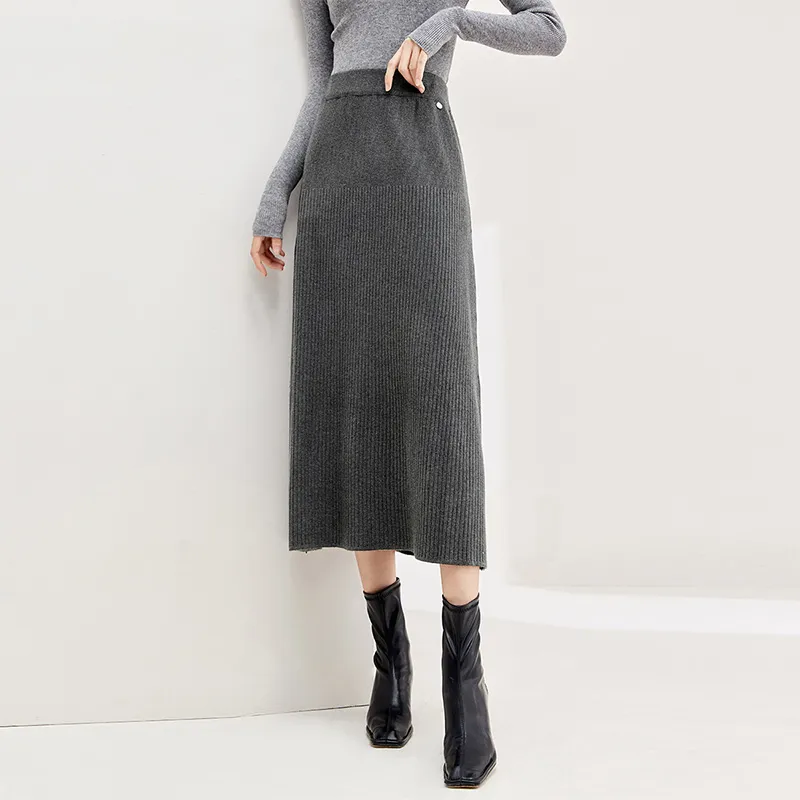 SENTUBILA Knit Long Skirt Women's Gold Brown-14