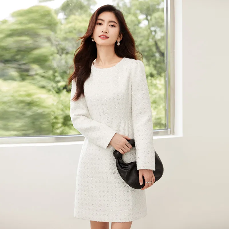 SENTUBILA Long Sleeved Dress Women's White-5