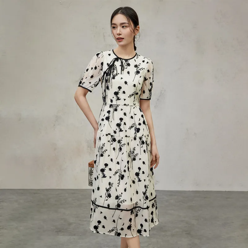 SENTUBILA Short Sleeved Dresses Women's Apricot & Black-4