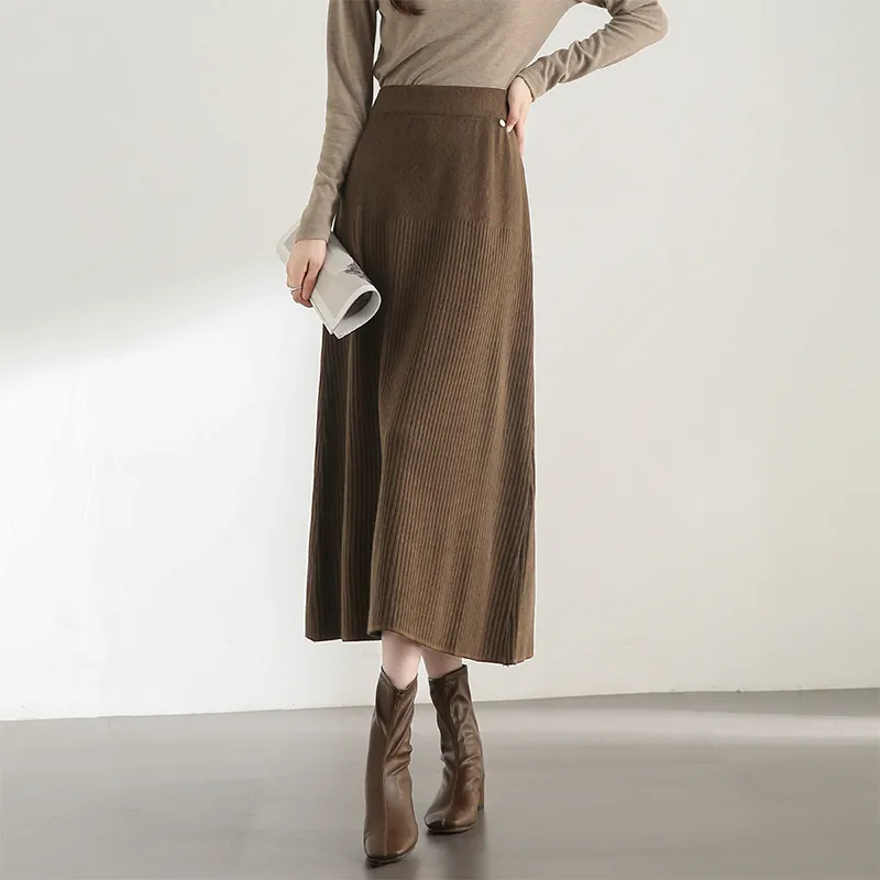 SENTUBILA Knit Long Skirt Women's Gold Brown-6