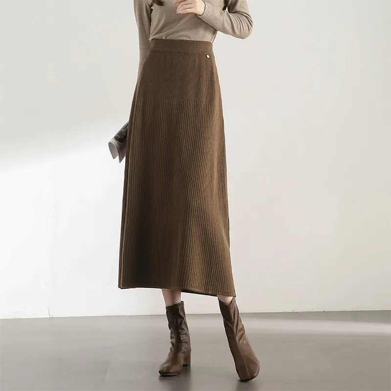 SENTUBILA Knit Long Skirt Women's Gold Brown-2