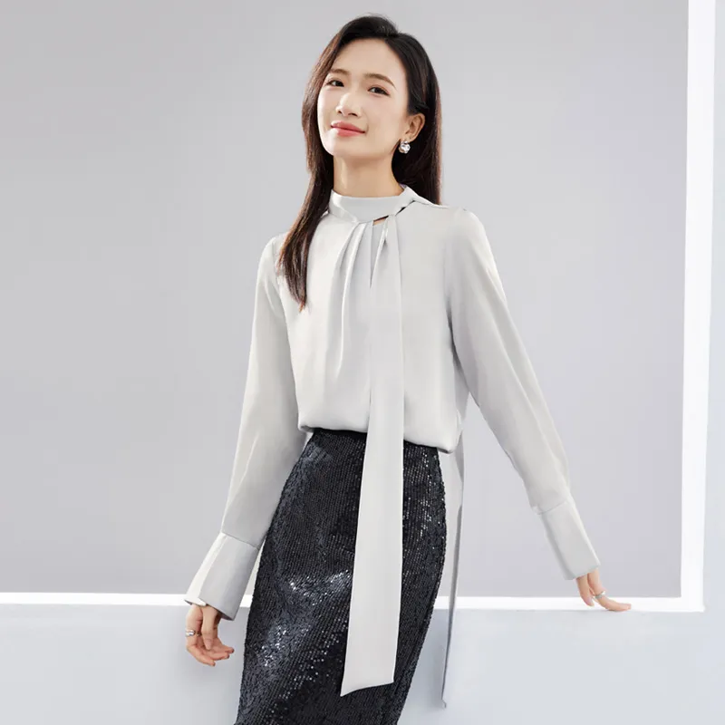 SENTUBILA Chiffon Shirts Women's Glacier Gray-3