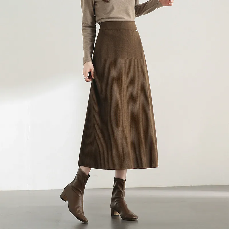 SENTUBILA Knit Long Skirt Women's Gold Brown-4