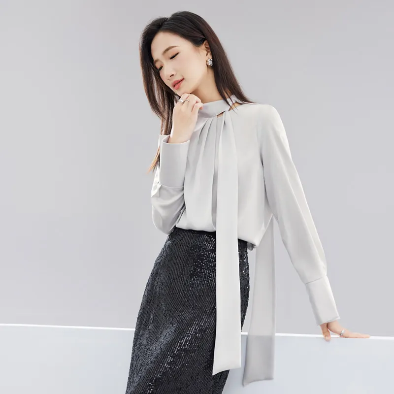SENTUBILA Chiffon Shirts Women's Glacier Gray-4