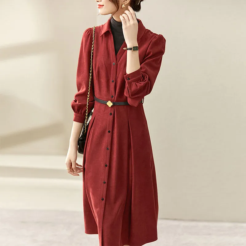 SENTUBILA Long Sleeved Dresses Women's Red & Black-3