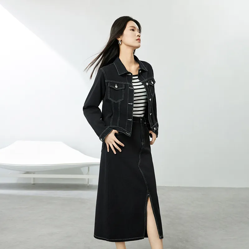SENTUBILA Two Piece Skirt Sets Women's Denim Black-6