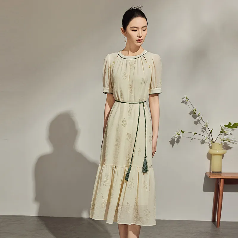 SENTUBILA Short Sleeved Dresses Women's Apricot-5