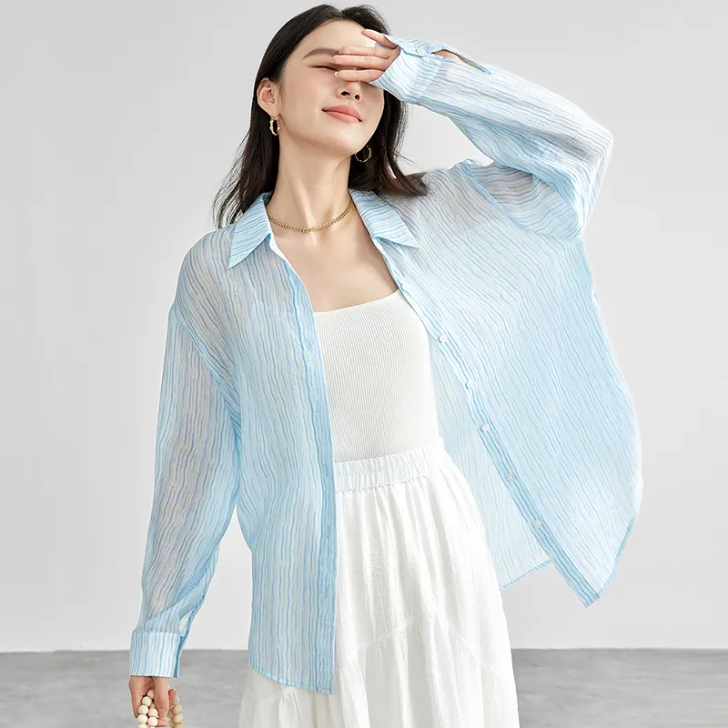 SENTUBILA Shirt Women's Light Blue Stripes-4