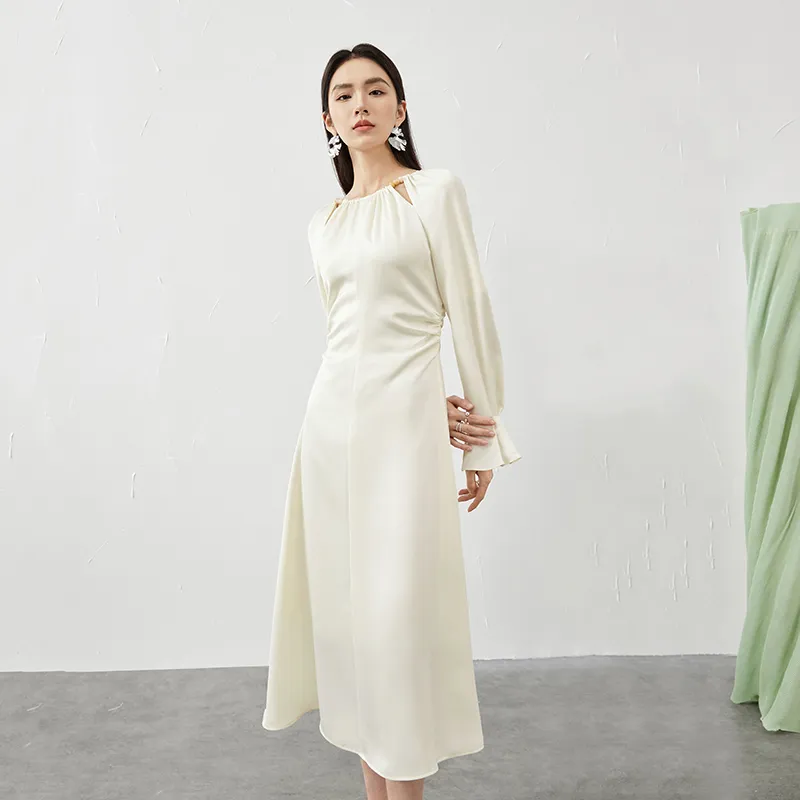 SENTUBILA Long Sleeved Dresses Women's Apricot-4