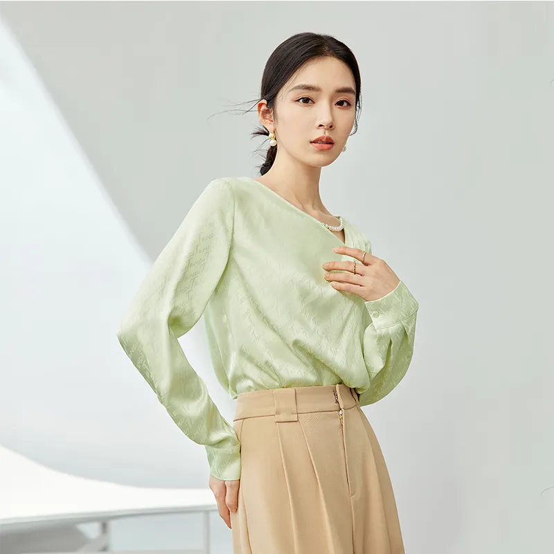 SENTUBILA Chiffon Shirts Women's Green-6