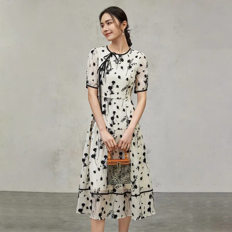 SENTUBILA Short Sleeved Dresses Women's Apricot & Black-2