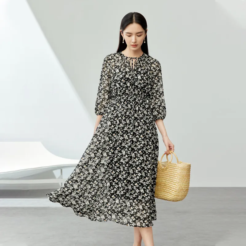 SENTUBILA Long Sleeved Dresses Women's Black Floral-4