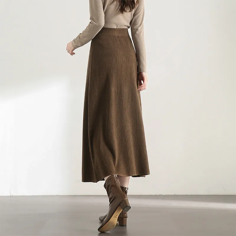 SENTUBILA Knit Long Skirt Women's Gold Brown-5
