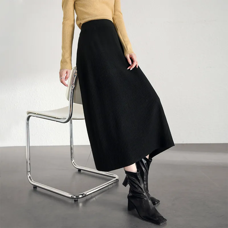 SENTUBILA Knit Long Skirt Women's Gold Brown-10