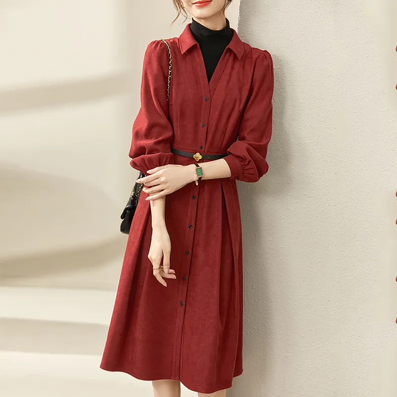 SENTUBILA Long Sleeved Dresses Women's Red & Black-2