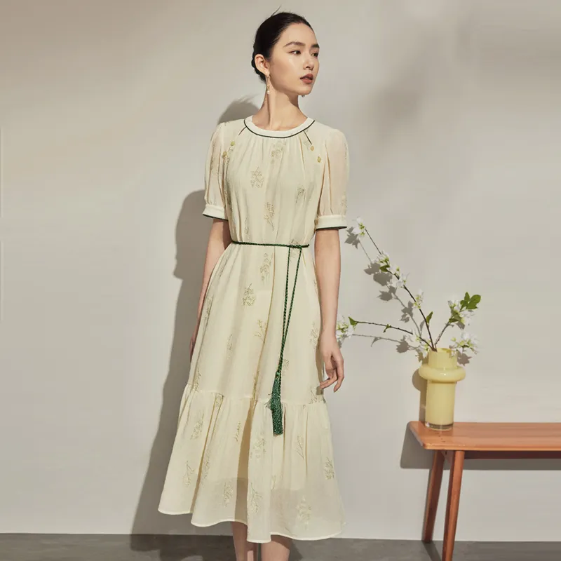 SENTUBILA Short Sleeved Dresses Women's Apricot-2