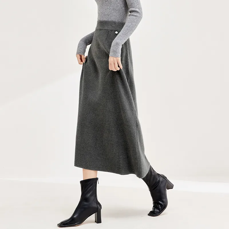 SENTUBILA Knit Long Skirt Women's Gold Brown-18