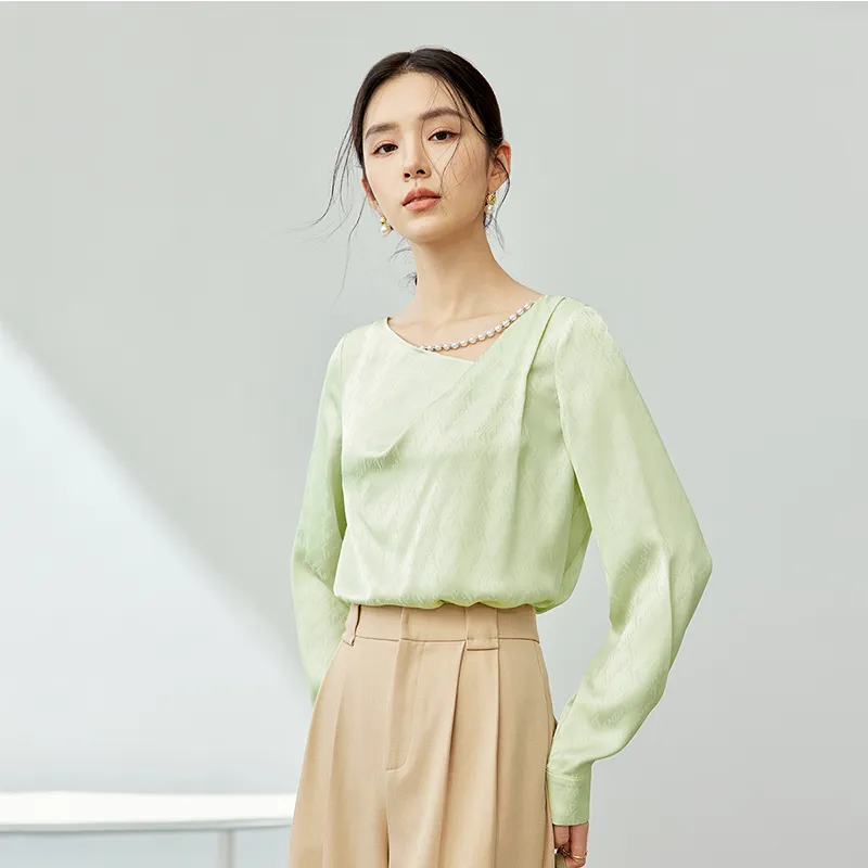 SENTUBILA Chiffon Shirts Women's Green-3