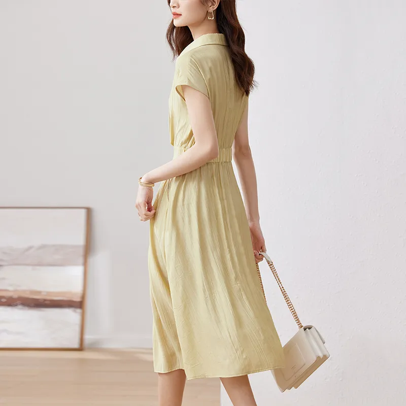 SENTUBILA Short Sleeved Dresses Women's Yellow-4