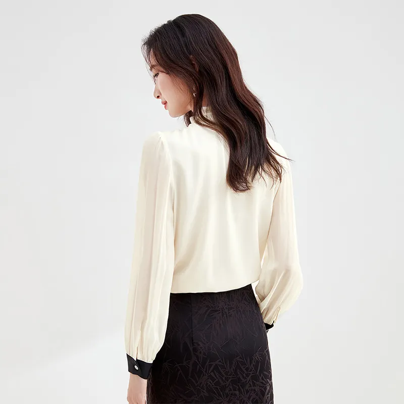 SENTUBILA Chiffon Shirts Women's Beige Apricot-5