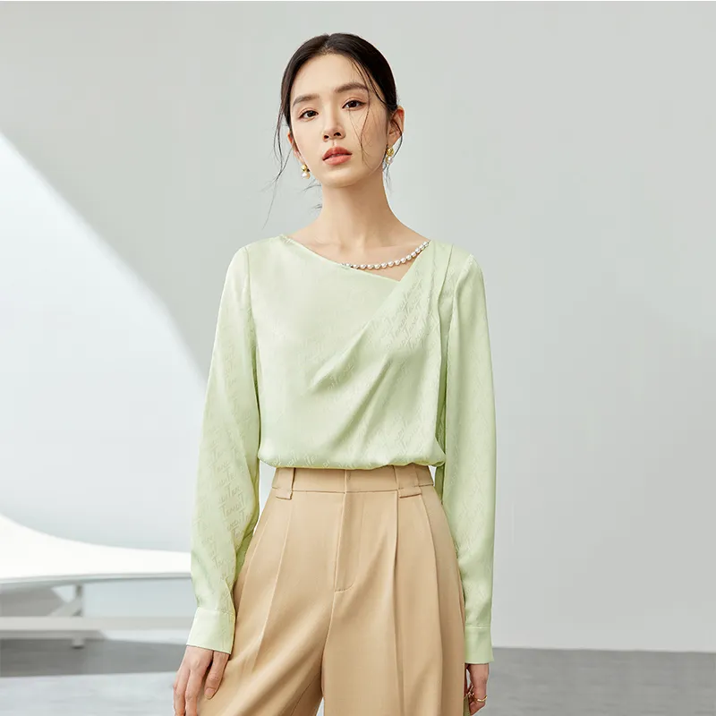 SENTUBILA Chiffon Shirts Women's Green-2