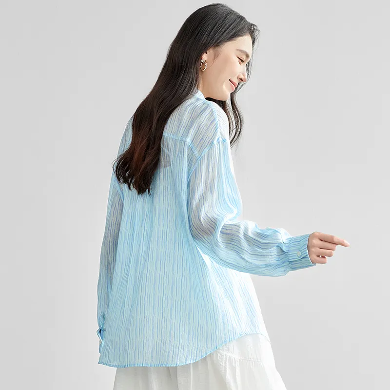 SENTUBILA Shirt Women's Light Blue Stripes-3