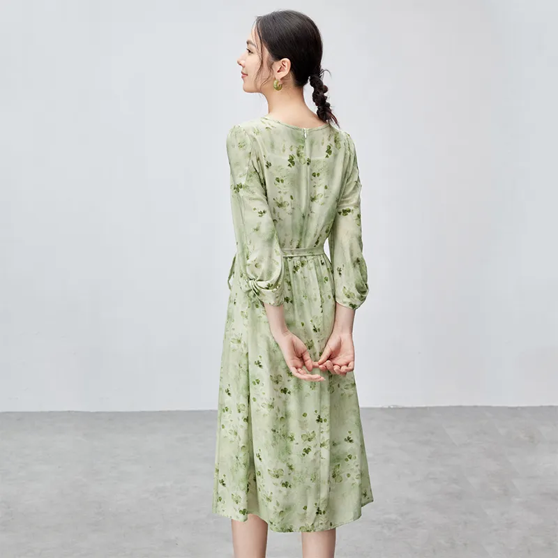 SENTUBILA Long Sleeved Dresses Women's Green Grape Green Floral-4