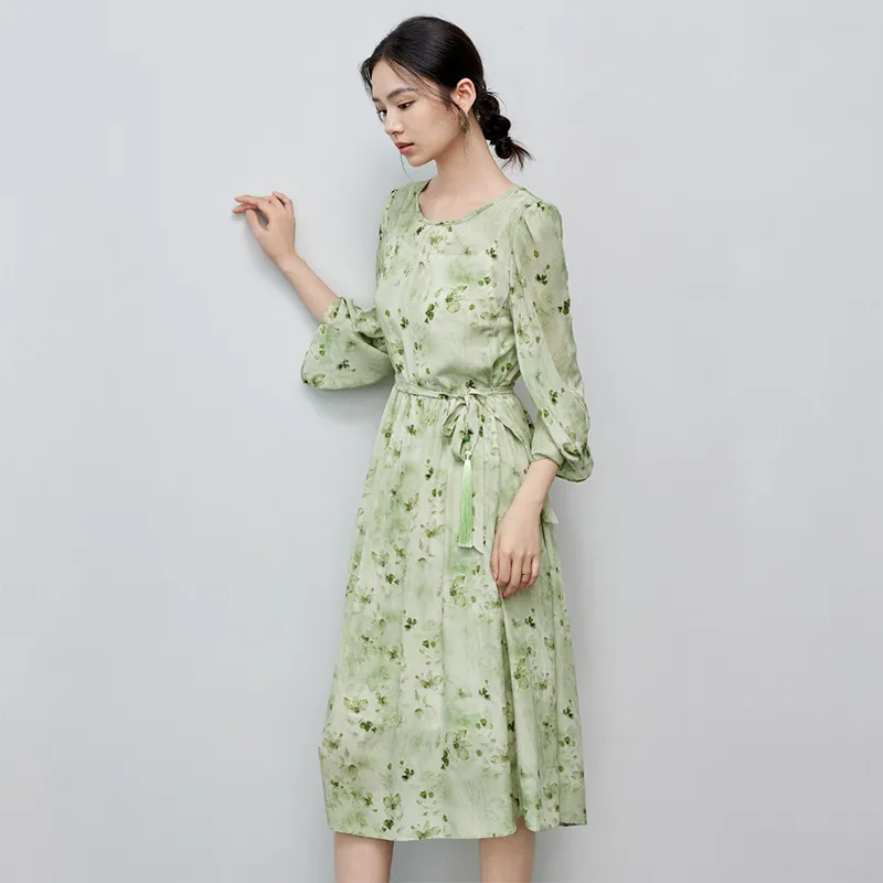 SENTUBILA Long Sleeved Dresses Women's Green Grape Green Floral-5