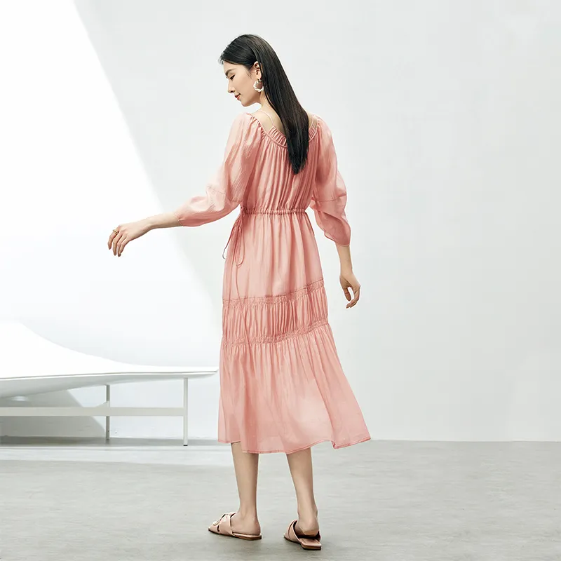 SENTUBILA Long Sleeved Dress Women's Peach Pink-3