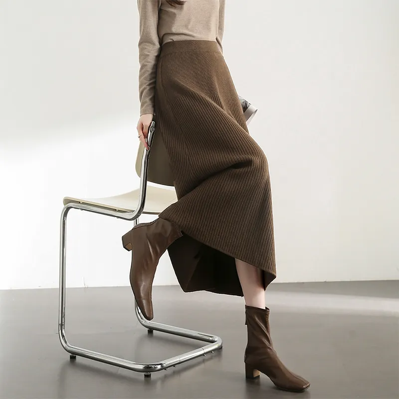 SENTUBILA Knit Long Skirt Women's Gold Brown-3
