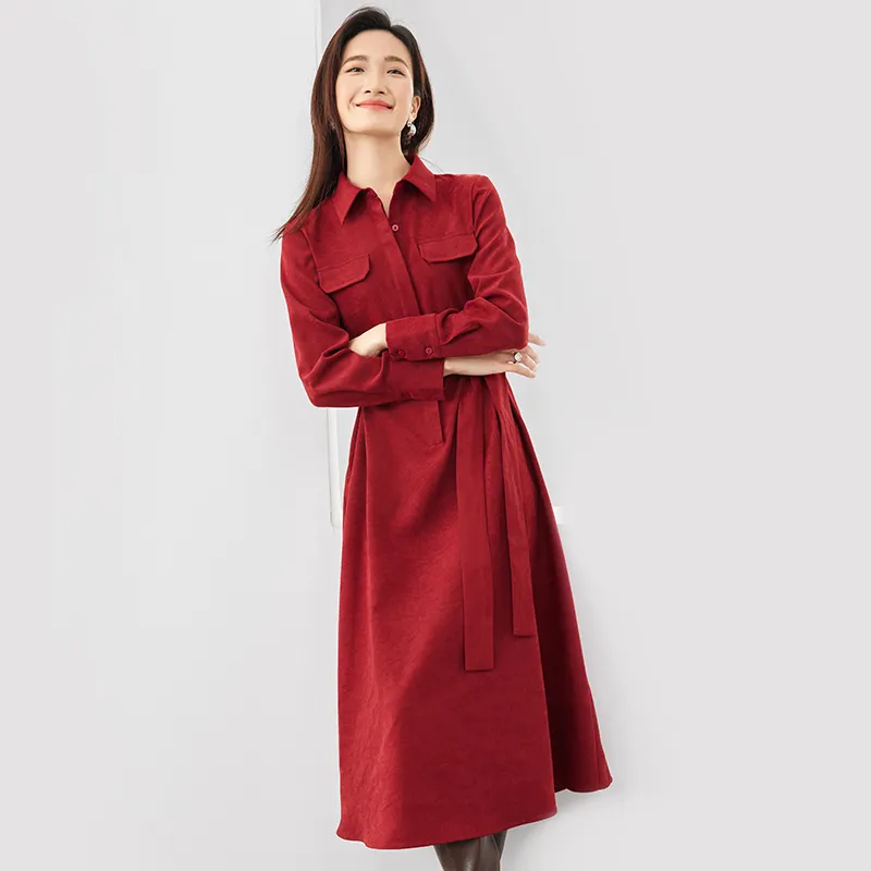 SENTUBILA Long Sleeved Dress Women's Burgundy-2