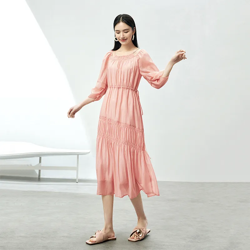 SENTUBILA Long Sleeved Dress Women's Peach Pink-2