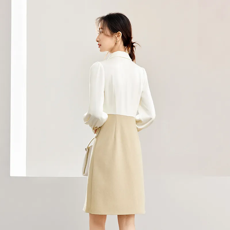 SENTUBILA Long Sleeved Dresses Women's White & Khaki-4