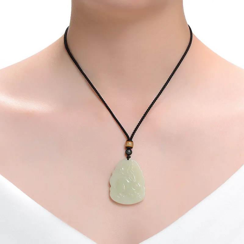 MARY WINDSOR Chinese Zodiac Rabbit Guardian Pendant Pale Greenish White Jade Unisex-3