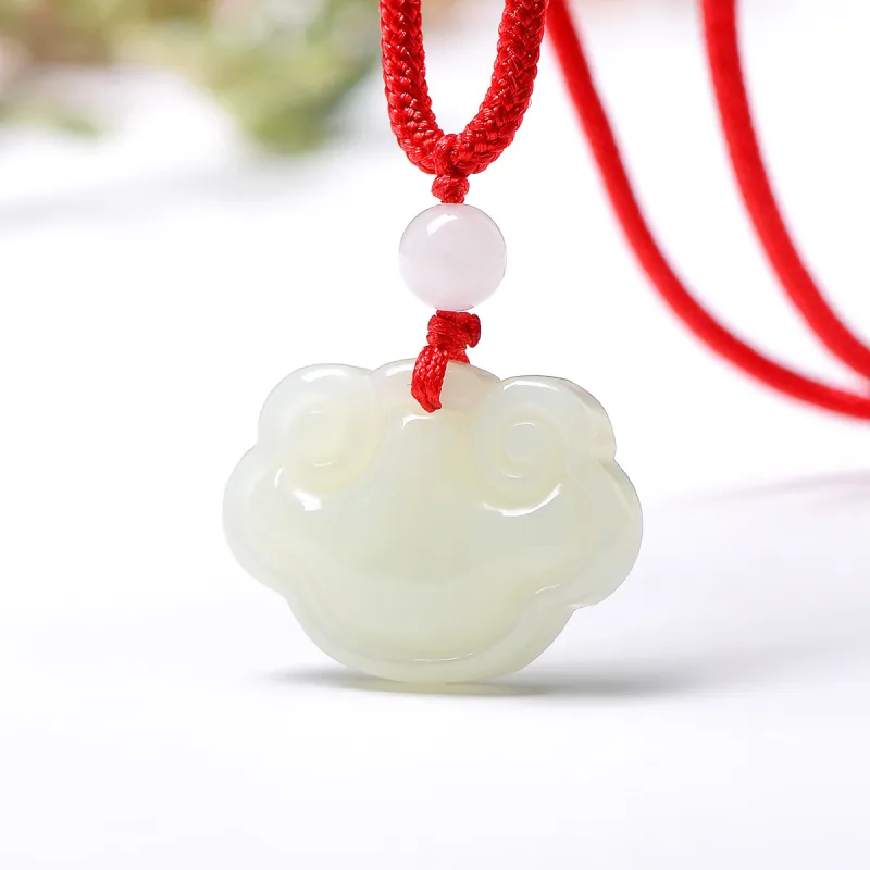 MARY WINDSOR Hetian Jade Auspicious Clouds Ruyi Lock Pale Greenish-White Jade Unisex-5