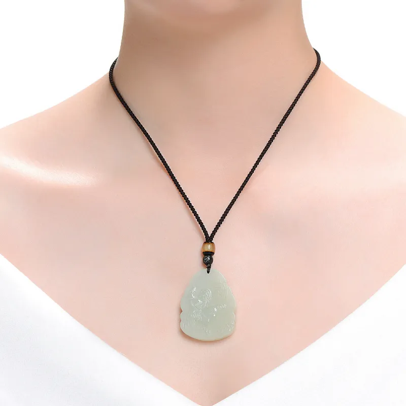 MARY WINDSOR Hetian Jade Guardian Deity Pendant Pale Greenish White Jade Unisex-3