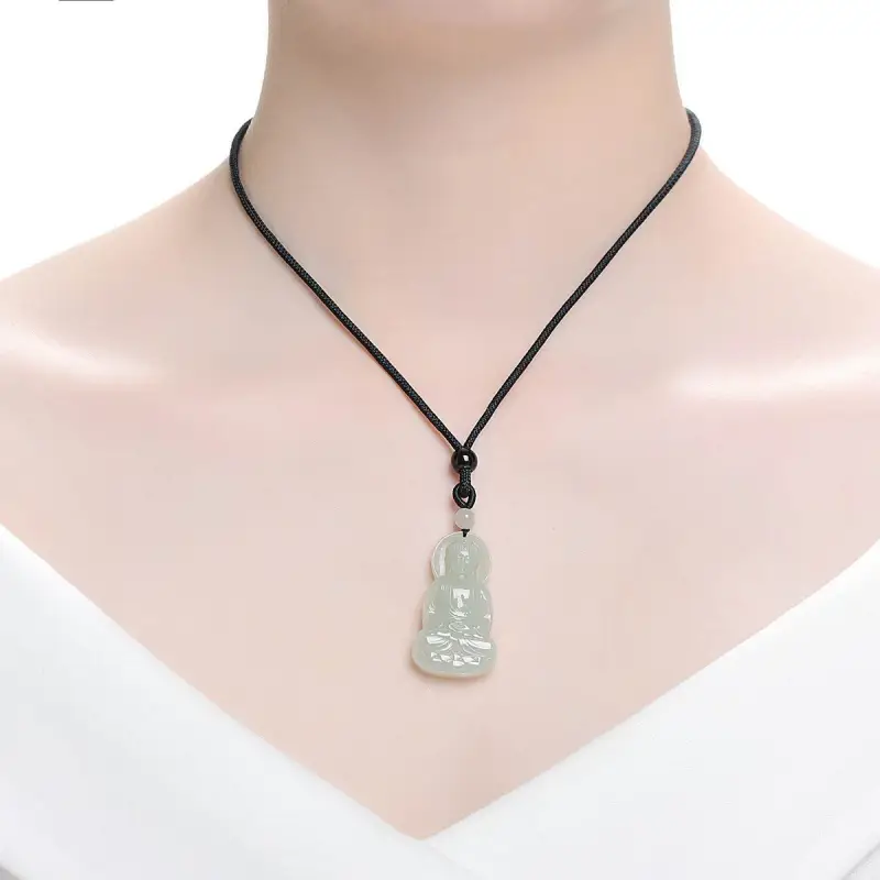MARY WINDSOR Lotus Guanyin Bodhisattva Jade Pendant Pale Greenish White Jade Unisex-2