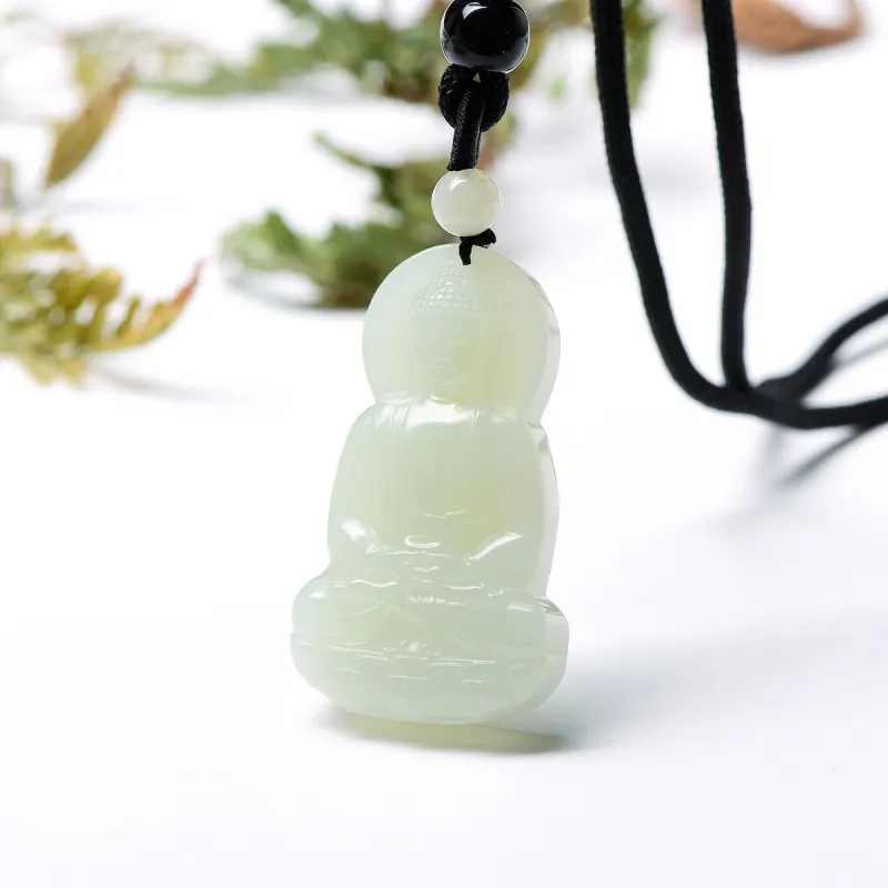 MARY WINDSOR Lotus Guanyin Bodhisattva Jade Pendant Pale Greenish White Jade Unisex-4