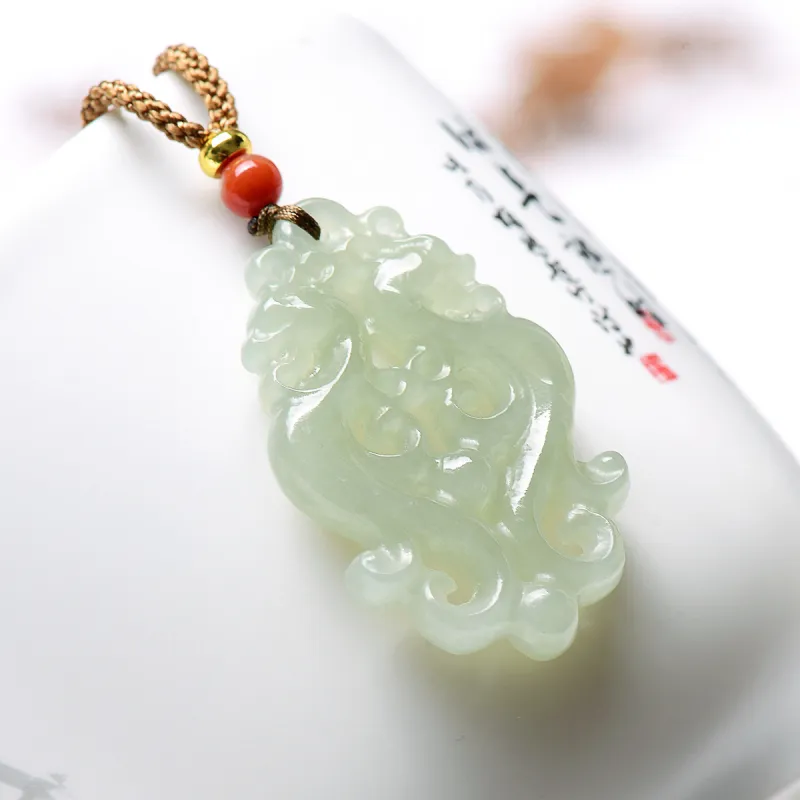 MARY WINDSOR Hetian Jade Double Dragon Plaque Pendant Pale Greenish White Jade Women's-4