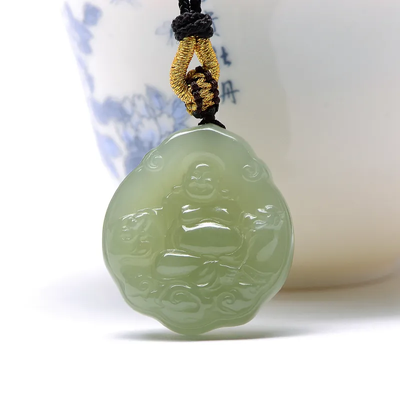 MARY WINDSOR Hetian Jade Clear Water Green Buddha Pendant Pale Greenish White Jade Women's-1