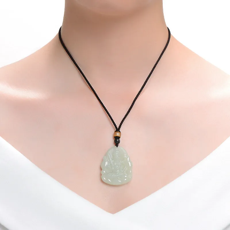 MARY WINDSOR Chinese Zodiac Tiger Guardian Pendant Pale Greenish White Jade Unisex-3